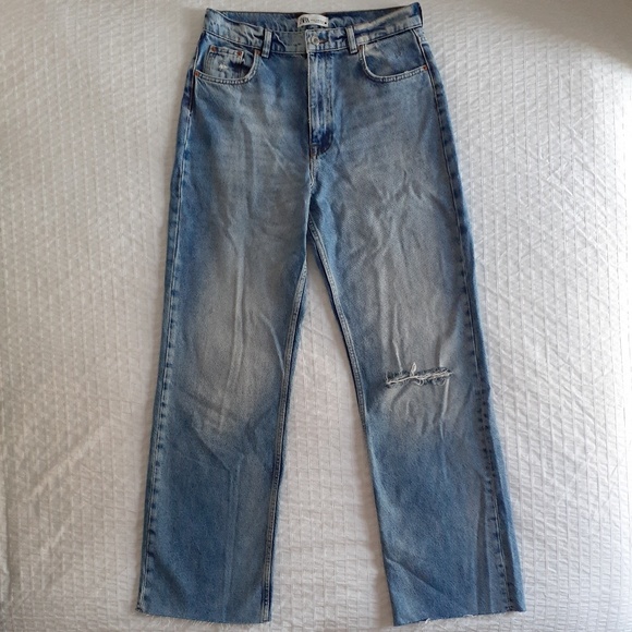 Zara Pants & Jumpsuits Zara Wide Leg Full Length Ripped Jeans